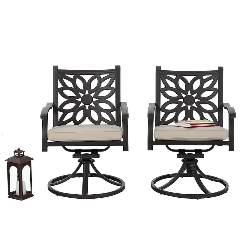 MAISON ARTS Cast Aluminum Wide Outdoor Dining Chairs with Cushion(Set of 2)