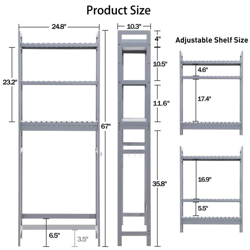 Over the Toilet Storage Cabinet - 10.3"D x24.8"W x 67"H
