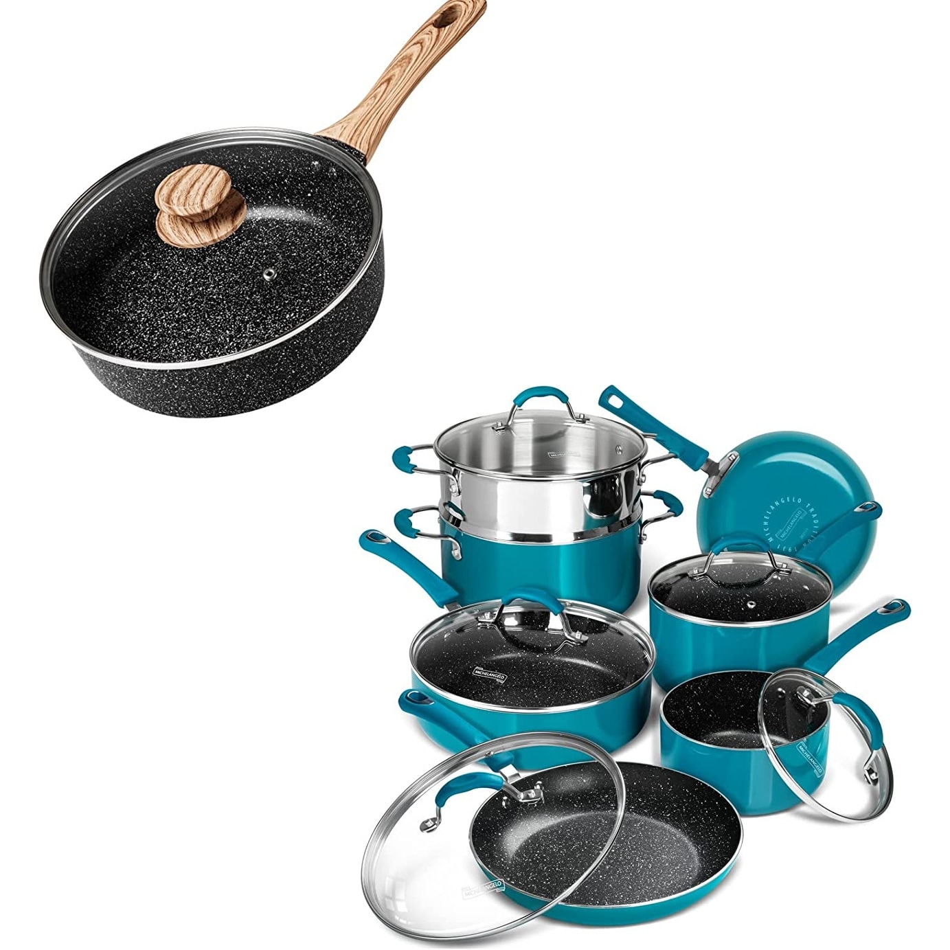 MICHELANGELO Pots and Pans Set Nonstick, 15 Pcs Kitchen Cookware Sets with  Porcelain Enamel Exterior and Nonstick Granite-derived Coating, Enamel