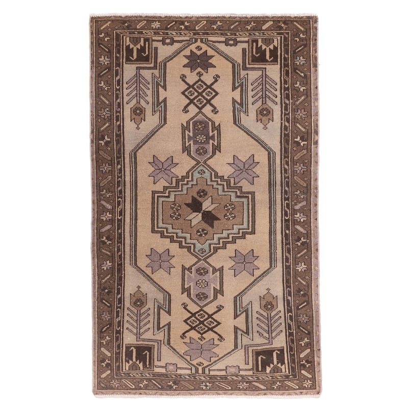 ECARPETGALLERY Hand-knotted Antalya Vintage Beige Wool Rug - 2'11 x 4'9