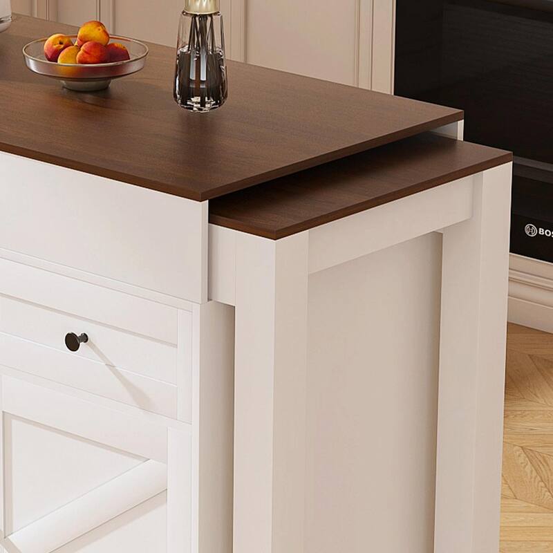 Kitchen Island Cart with Extendable Table, Wheels, Drop Leaf & Storage