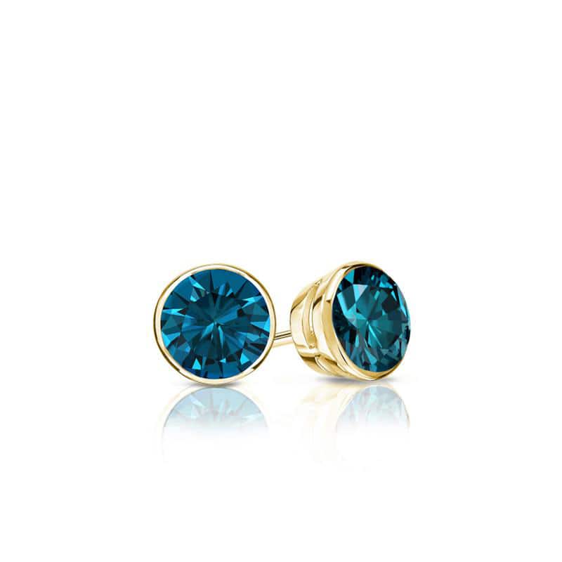 Auriya 14k Gold 1/4ctw Blue Diamond Stud Earrings Bezel-set (I1-I2)