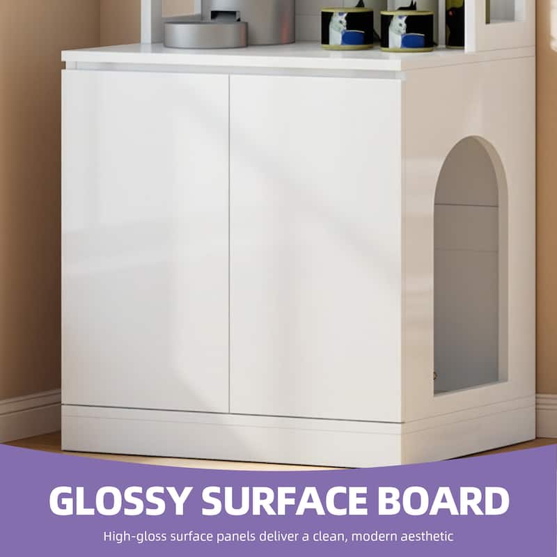 Hidden Cat Litter Box Enclosure Furniture Tall Storage Cabinet with Charging Station