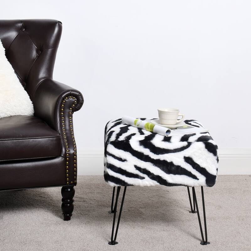 Home Soft Things Animal Pattern Ottoman Bench with Black Metal Legs