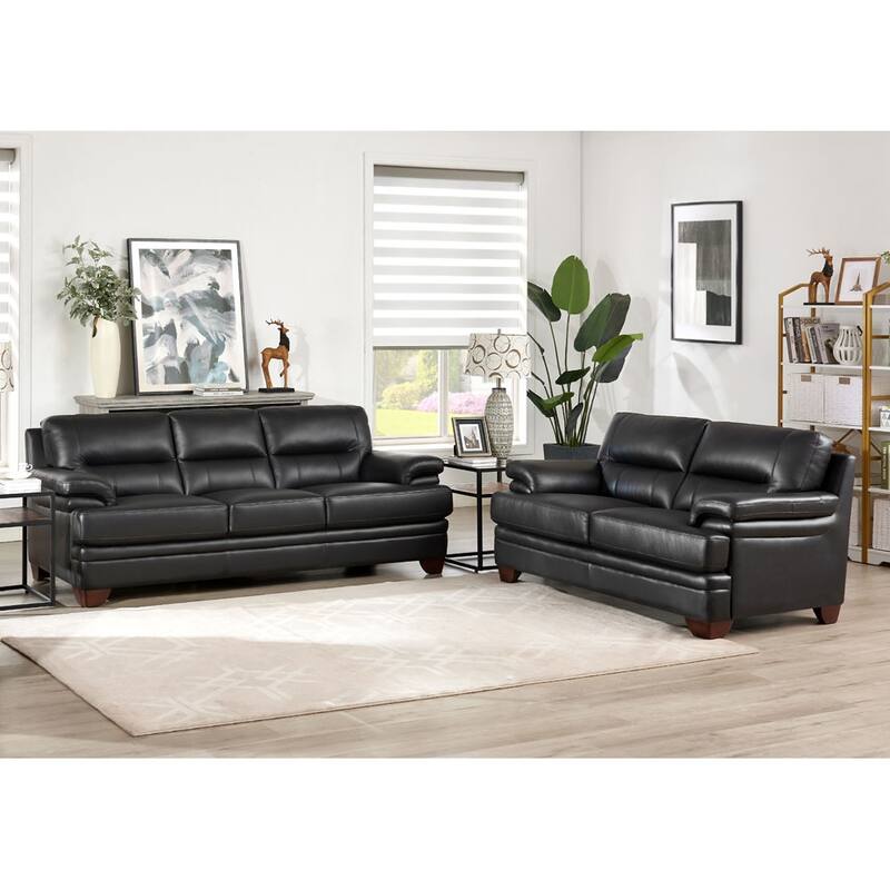 Hydeline Luxor Top Grain Leather Sofa and Loveseat Set - Black