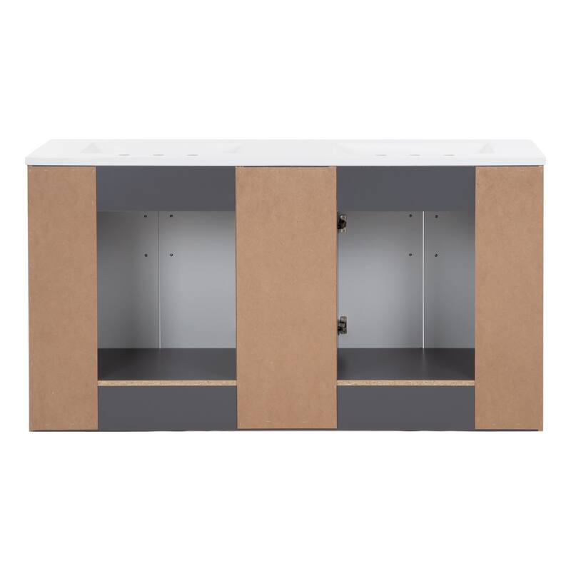 Spring Mill Cabinets Salil 60" Double-Sink Vanity With 2 Cabinets, 3 Drawers, and White Sink Top