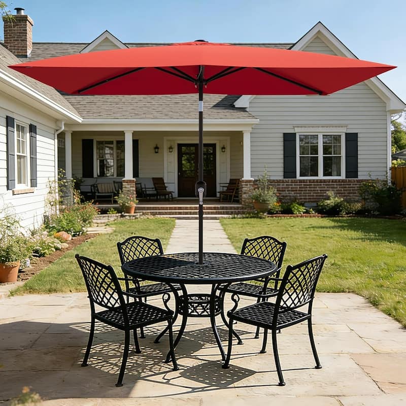 10' x 6.5' Solar Patio Umbrella with Crank and Push Button Tilt for Garden, Deck, Lawn, Pool (No Base)
