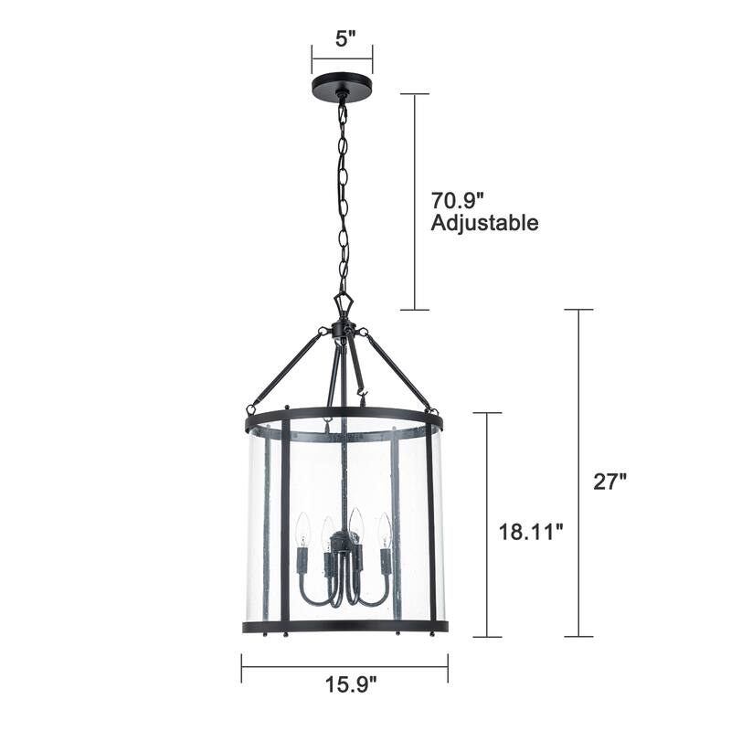 4 - Light Farmhouse Lantern Glass Drum Chandelier for Entryway