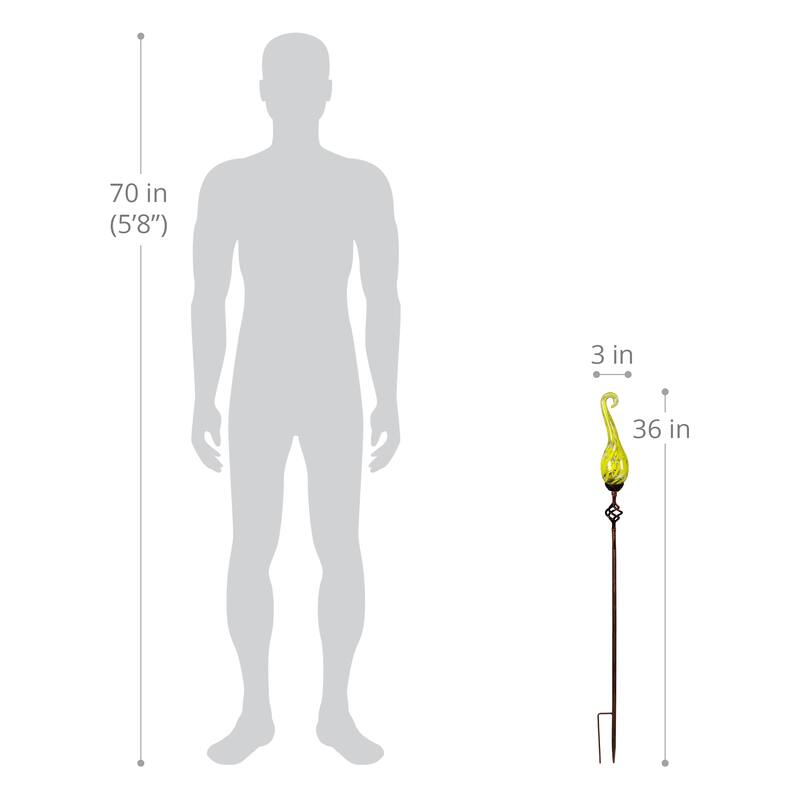 Exhart Solar Hand Blown Pearlized Glass Spiral Flame Garden Stake with Metal Finial Detail, 36 Inch