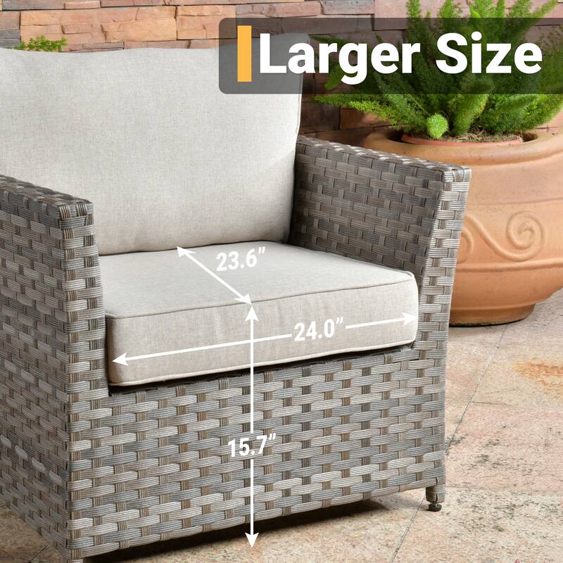HOOOWOOO 13-piece Grey Wicker Rattan Patio Outdoor Sectional Set with Fire Pit