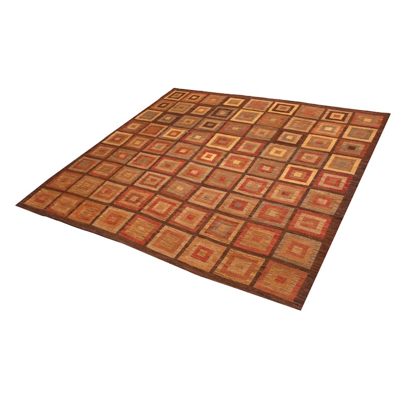 ECARPETGALLERY Flat-Weave Lahor Finest Brown Wool Tapestry Kilim - 13'1 x 12'8
