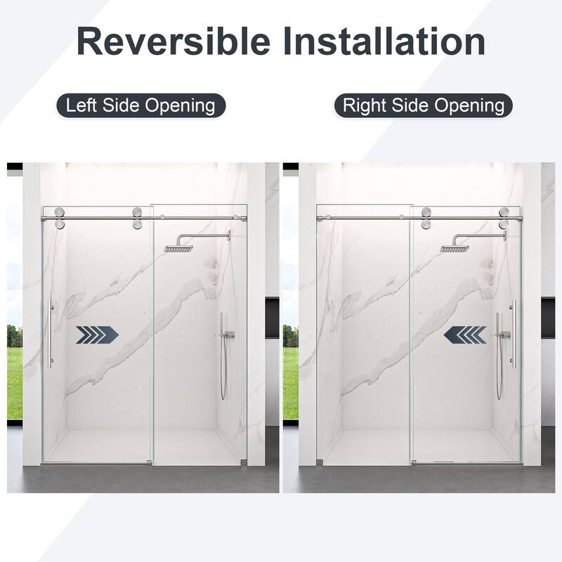 Frameless Clear Tempered Glass Single Sliding Shower Door w/ 5/16" Thick