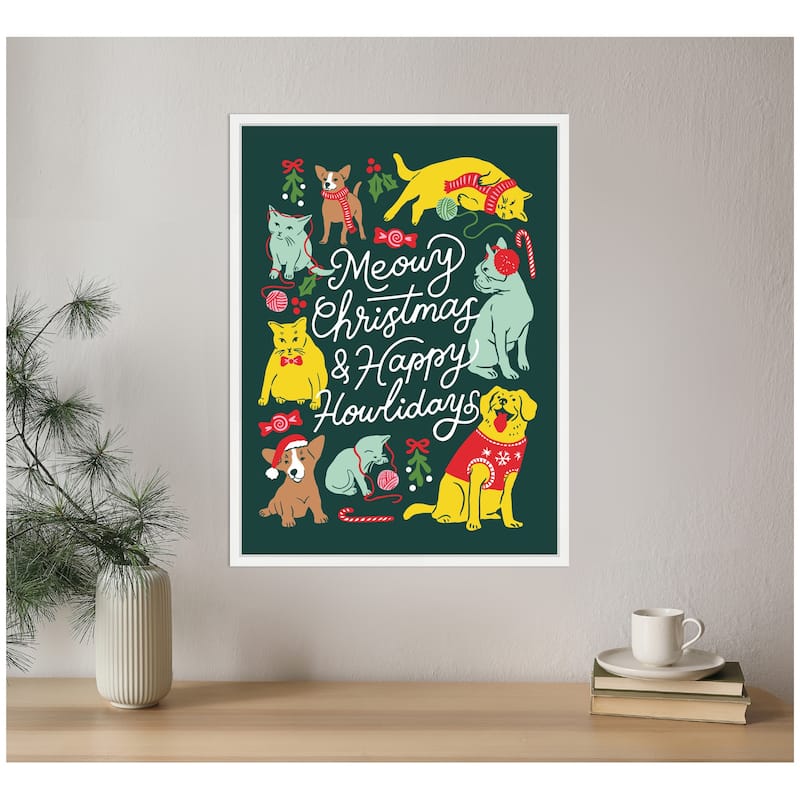 Kate and Laurel Sylvie Framed Canvas Meowy Howlidays by Maria Filar