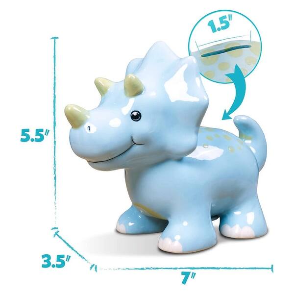 Hapinest Ceramic Dinosaur Piggy Bank for Boys, Triceratops, 7x5.5x3.5 Inches - Triceratops