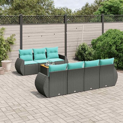 vidaXL 8 Piece Patio Sofa Set with Cushions Black Poly Rattan - 21.7x 24.4x 27.2