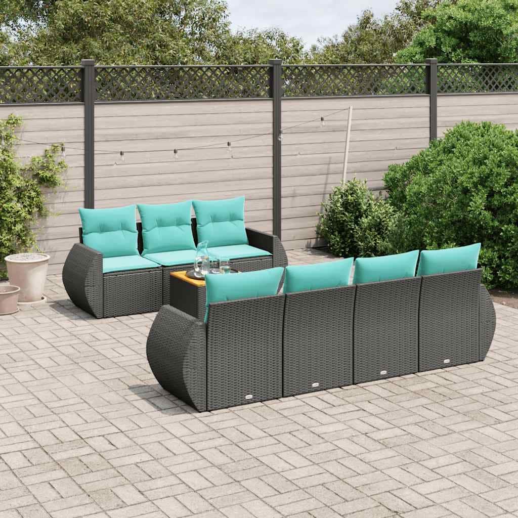 vidaXL 8 Piece Patio Sofa Set with Cushions Black Poly Rattan - 21.7x 24.4x 27.2
