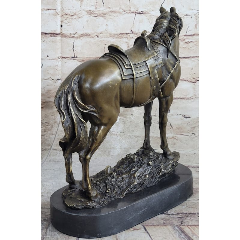 Large Original Loving Horse With His Saddle Western Art Cowboy Bronze Sculpture