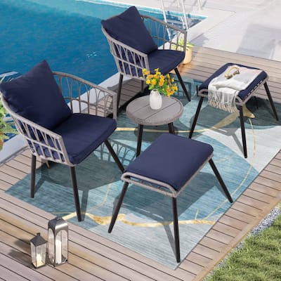 5-PC Wicker Outdoor Sofa Set, 2 Chairs, 2 Ottomans, 1 Table
