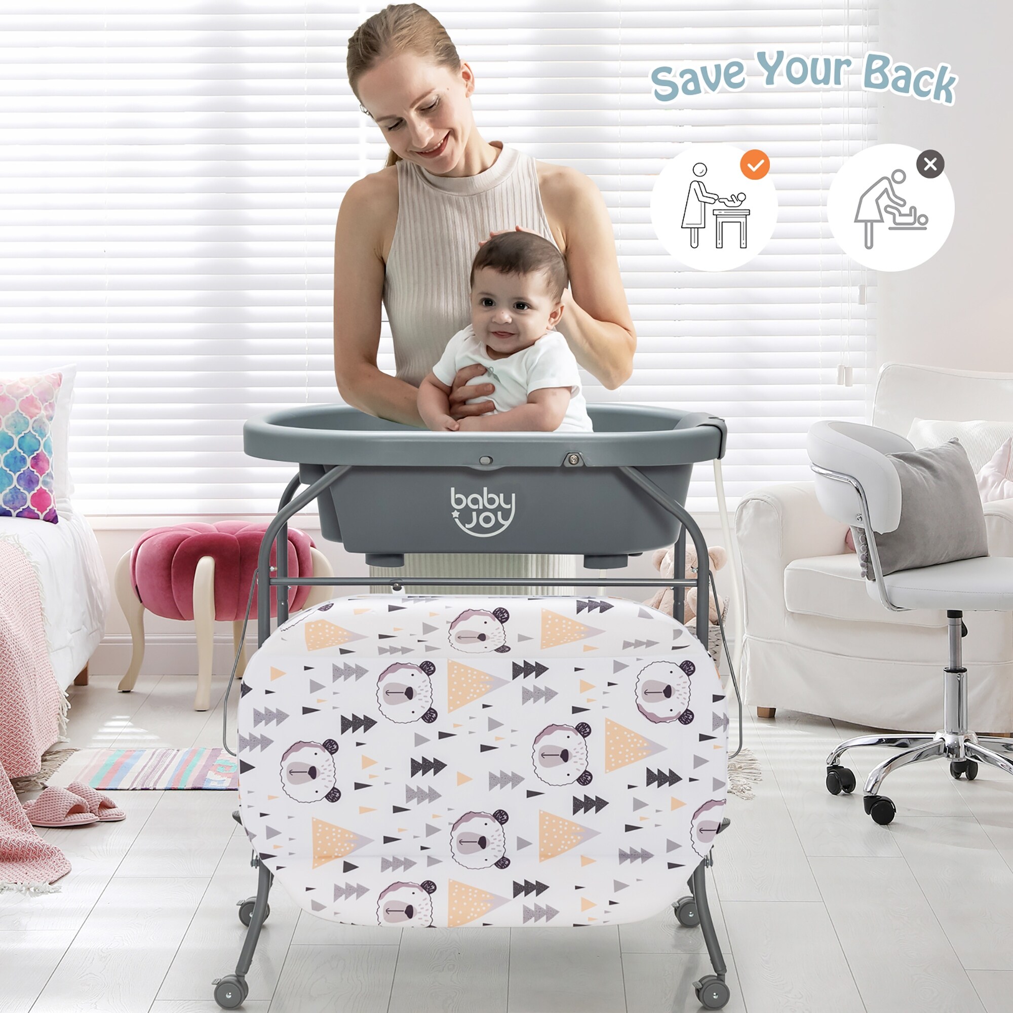 Babyjoy Changing Table with Bathtub Folding Portable Diaper Station See Details