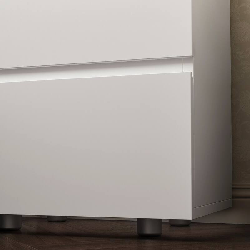 Minimalist White Bedside Table with Two Drawers, Nightstand for Bedroom or Living Room