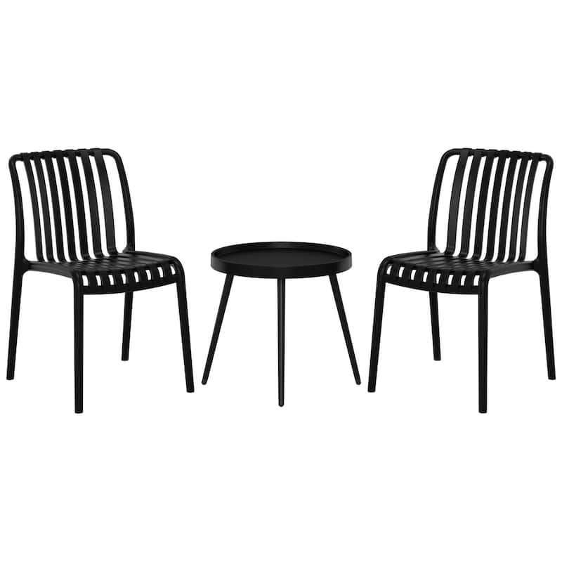Frond and Form 3-Piece Outdoor Patio Chair With Side Table - Black