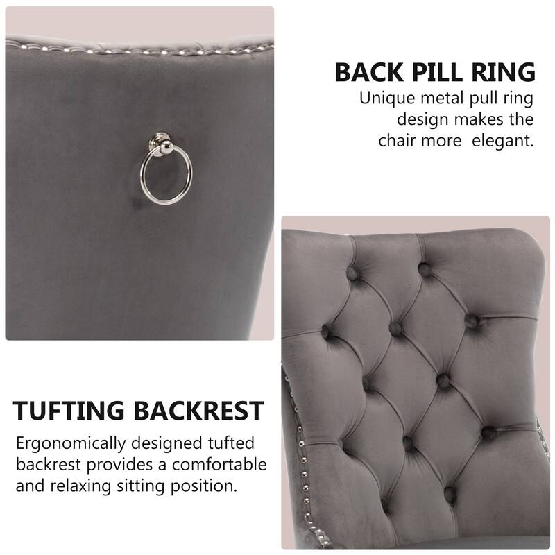 Velvet Dining Chairs Set of 2, Tufted Dining Room Chairs with Button Back, Nailhead Trim, Upholstered Kitchen Side Chairs