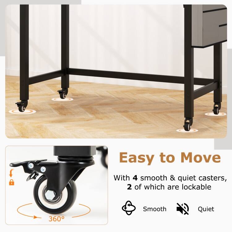 Computer Desk with Heavy-Duty Metal Legs and Smooth Rolling Casters ...
