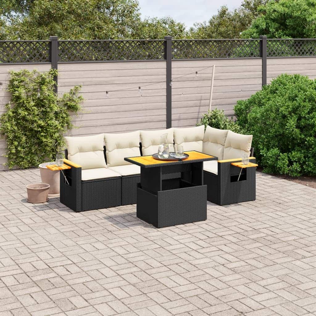 vidaXL Patio Sofa Set with Cushions Outdoor Furniture 6 Piece Poly Rattan