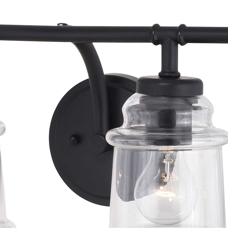 Toledo Black Industrial Farmhouse Clear Glass Vanity Fixture