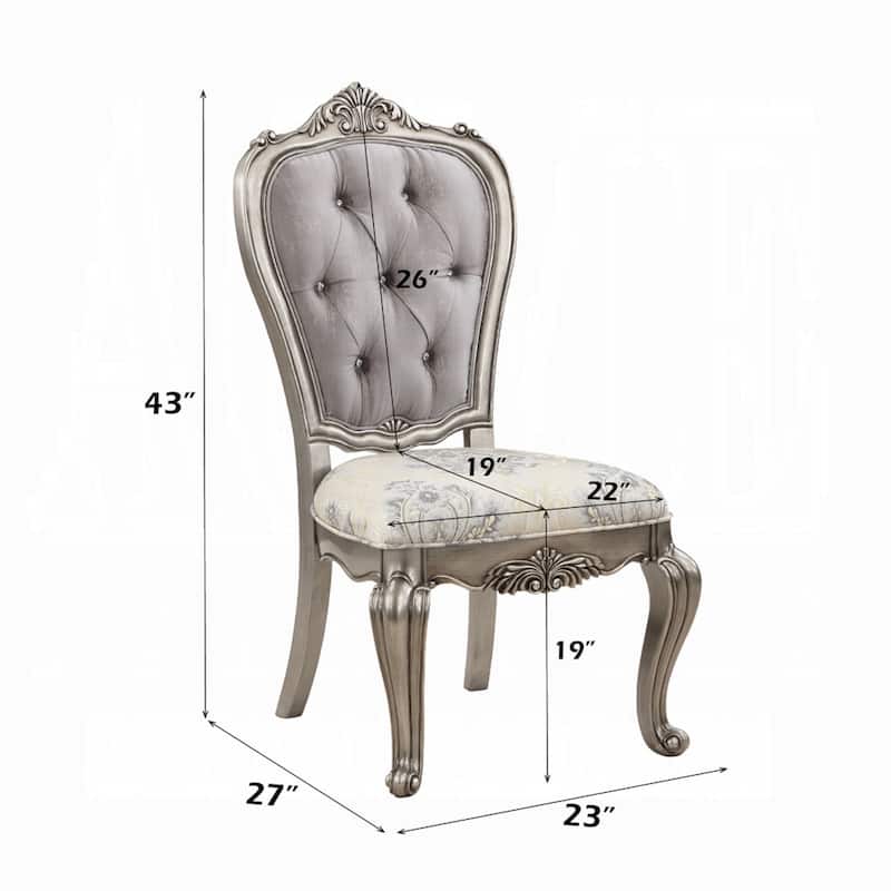 Aria 27 Inch Side Dining Chair Set of 2, Velvet, Antique Platinum Tone