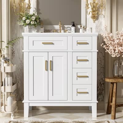 MEDUNJESS 30'' Bathroom Vanity with Ceramic Sink, Bathroom Storage Cabinet