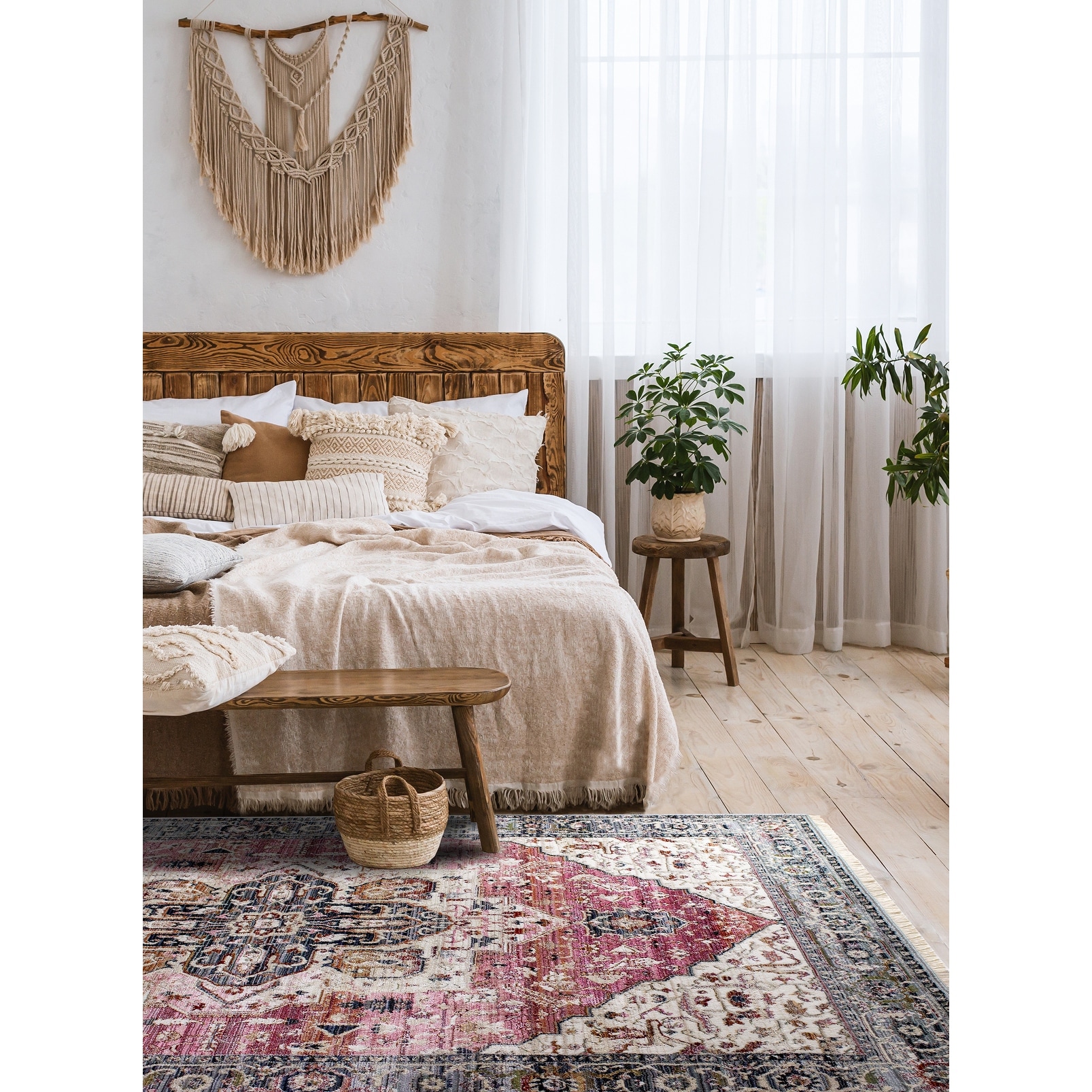 Sydney Collection - Pink/Cream/Blue Elaborate Border Rug