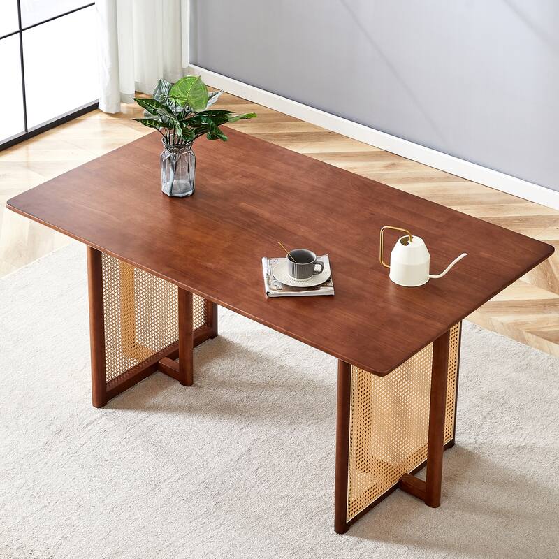 Chinese Country Retro Solid Wood Dining Table,Simple Modern Imitation Rattan Dining Table