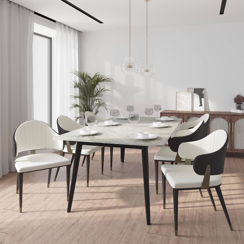 Zayle 7-Piece Dining Set 55-Inch Sintered Stone Tabletop Dining Table and 6 Arm Chairs