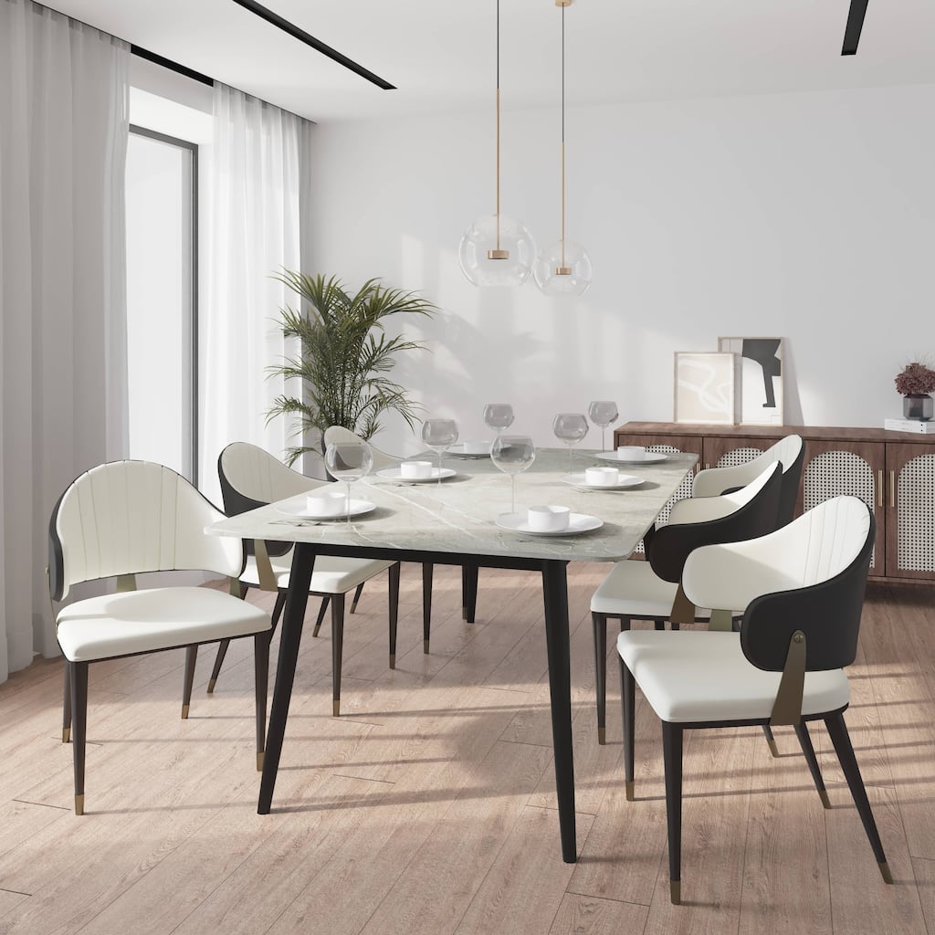 Zayle 7-Piece Dining Set 55-Inch Sintered Stone Tabletop Dining Table and 6 Arm Chairs