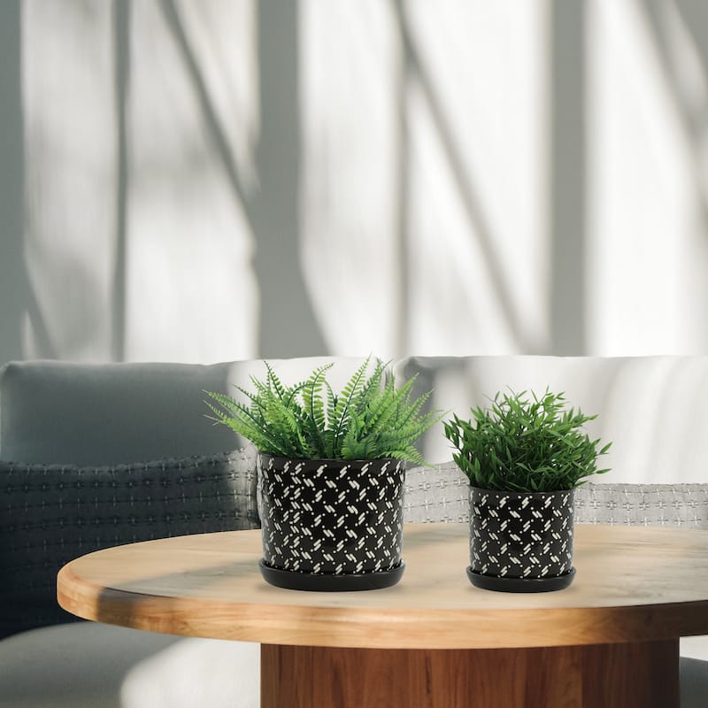 Sagebrook Home Set of 2 Planters Ceramic Black and White Planters with Contemporary Dot Design Indoor or Outdoor - 8" x 8" x 8" - Dot Black