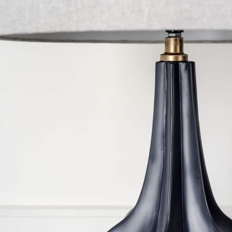 Slate Blue Resin Table Lamp Base with Gold Finish Cylinder Shade Rotary Switch - 7” x 7” x 29” (D x W x H)