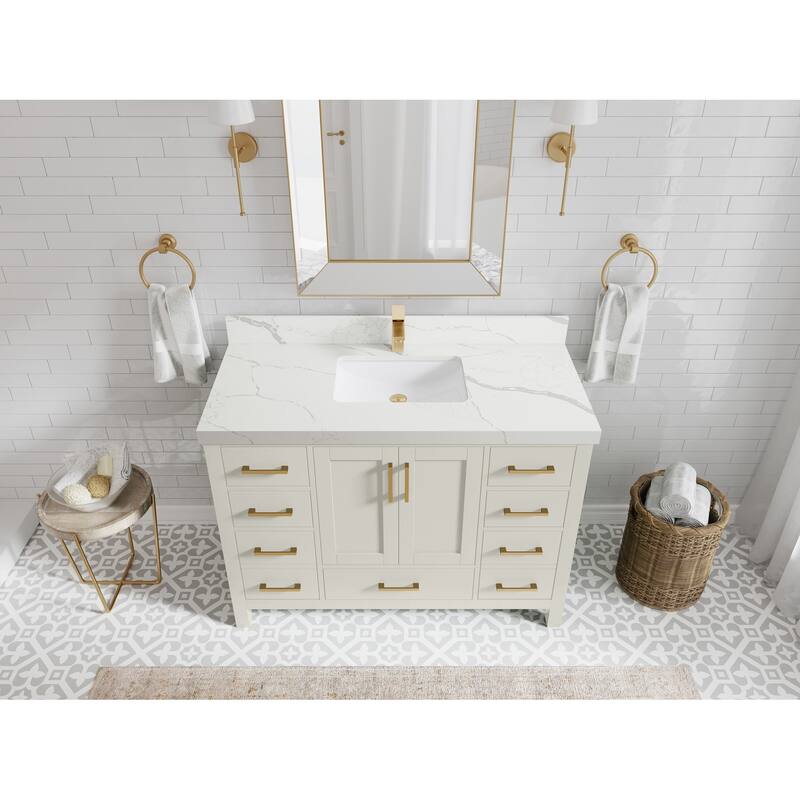 Willow Collection 48 in. W x 22 in. D Malibu Single Sink Bathroom Vanity with Countertop - 2" Calacatta Laza - Fine Grain