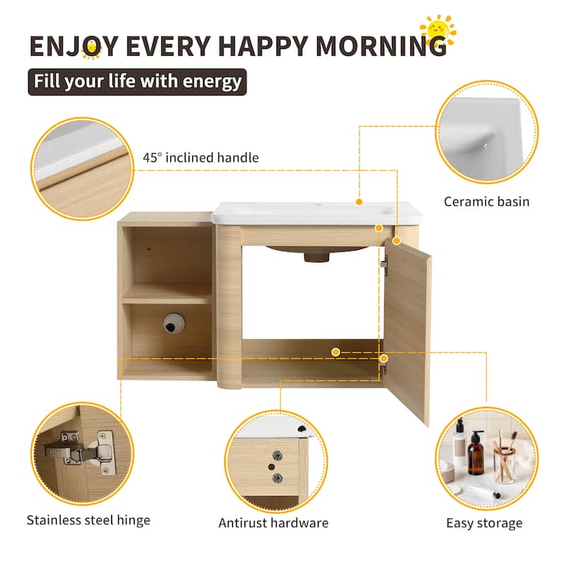 Beingnext 24''/28''/36''/40''/60''/68'' Floating Bathroom Vanity with Sink, Wall Mounted Bathroom Vanity with Soft Close Door