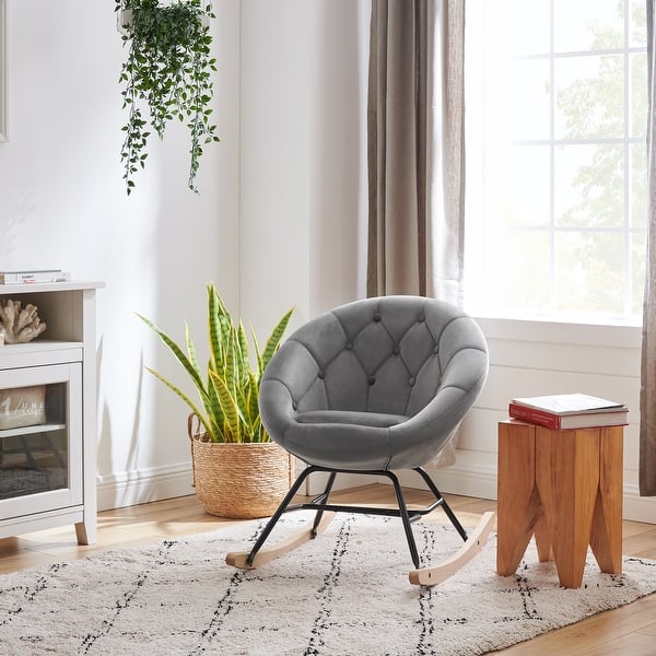 slide 2 of 34, Modern Velvet Tufted Back Round Accent Rocking Chair for Teenager