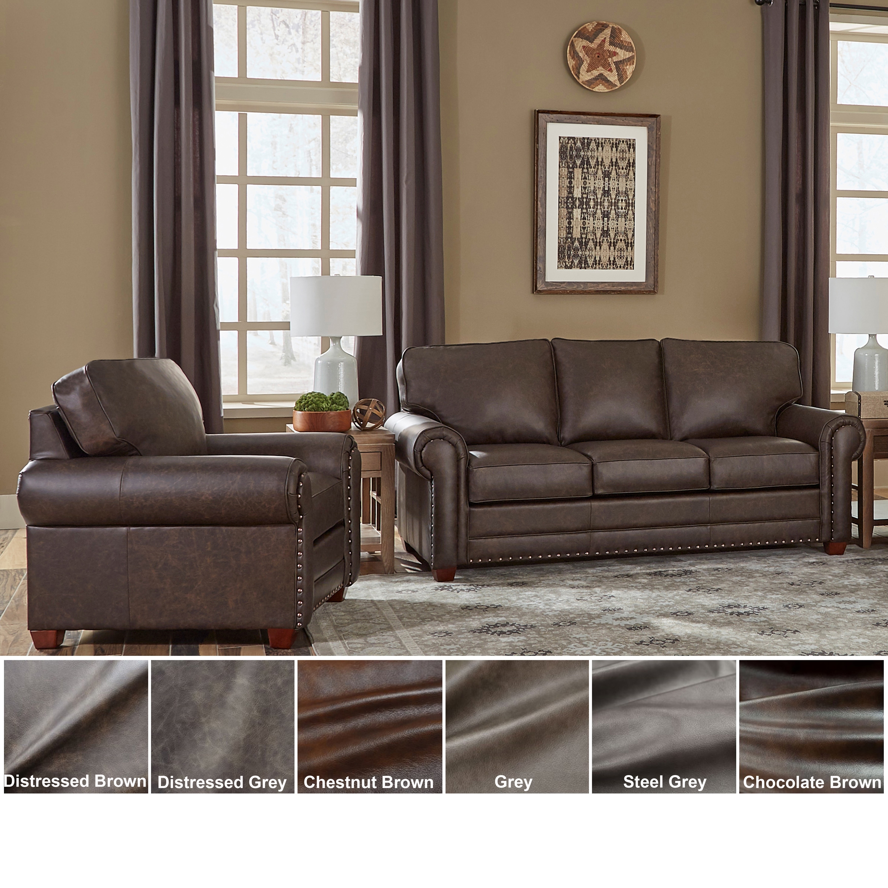Made in USA Raval Top Grain Leather Sofa and Chair Set