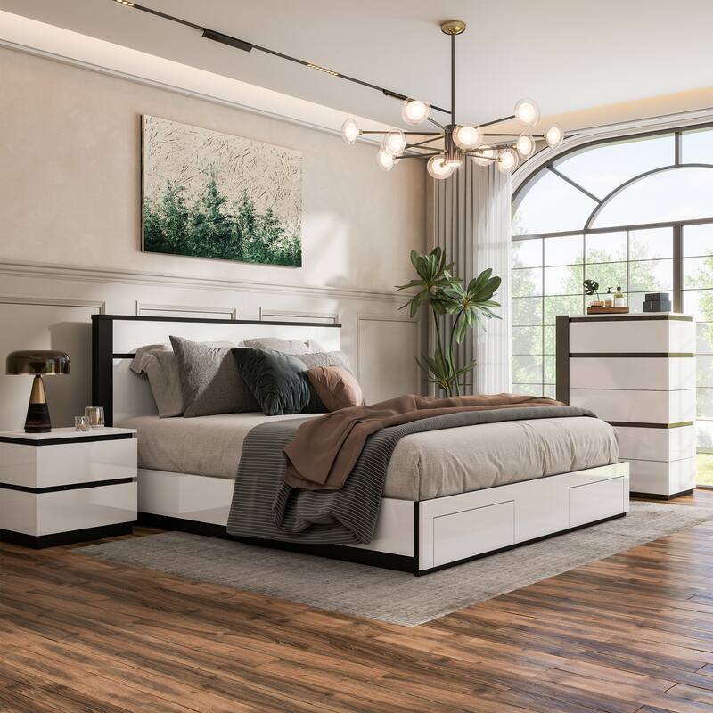 Furniture of America Conjira Modern 3-Piece White Wood Storage Bedroom Set - California King