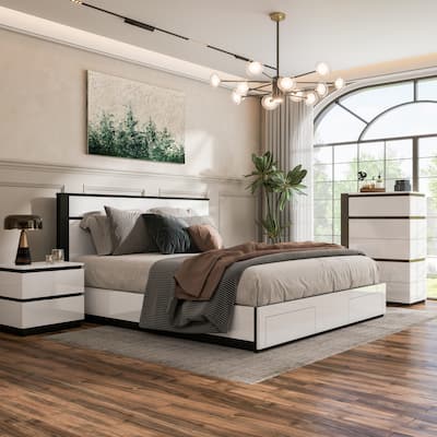 Furniture of America Conjira Modern 3-Piece White Wood Storage Bedroom Set