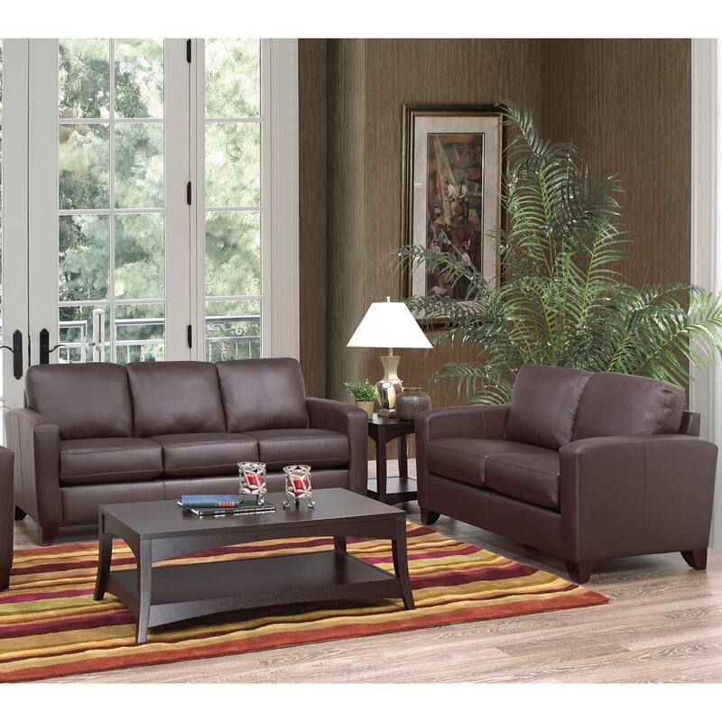 Bryce Italian Top Grain Leather Sofa and Loveseat Set - Chocolate Brown