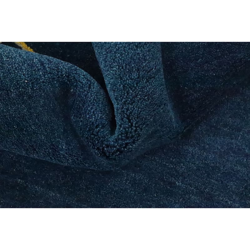 Hand Knotted Oriental 100% Wool Carpet Modern Bordered Navy Blue & Blues Gabbeh Area Rug - 6' 9'' X 6' 3''