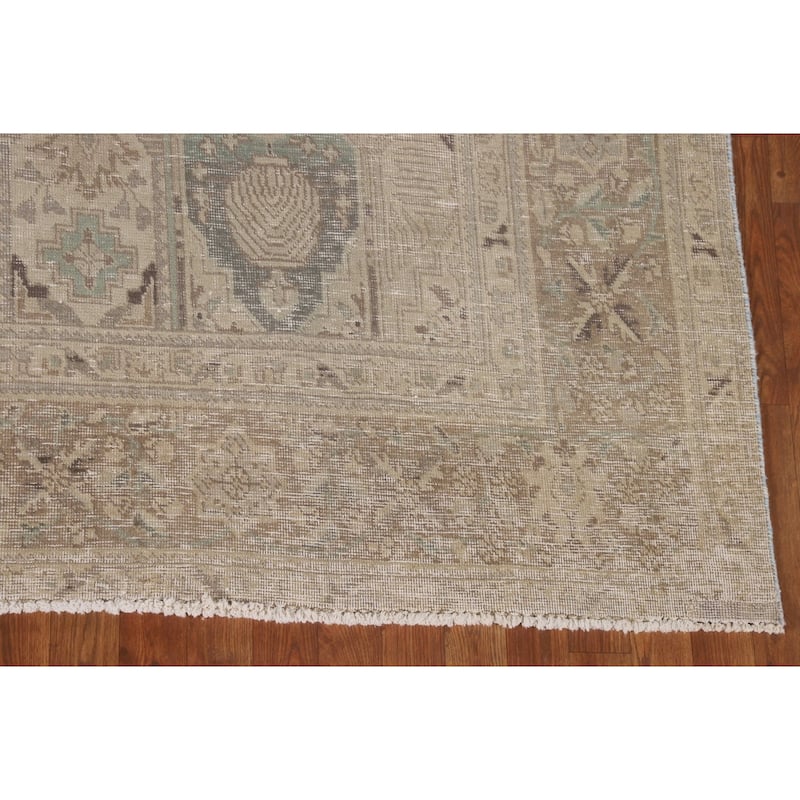 Distressed Tabriz Persian Vintage Area Rug Handmade Beige Wool Carpet - 7'9"x 11'0"