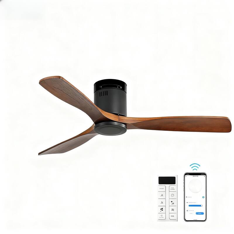 52 Inch Noiseless Flush Mount Ceiling Fan with Remote/Smart App Control,Dimmable Lights Optional,Reversible Motor