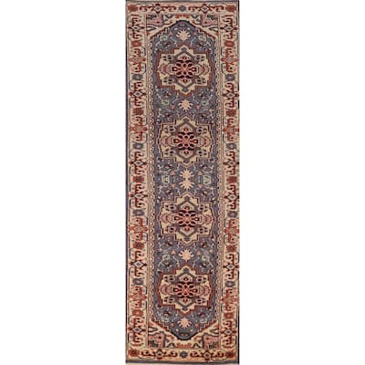 Blue Heriz Serapi Indian Runner Rug Handmade Wool Carpet - 2'7" x 9'11"