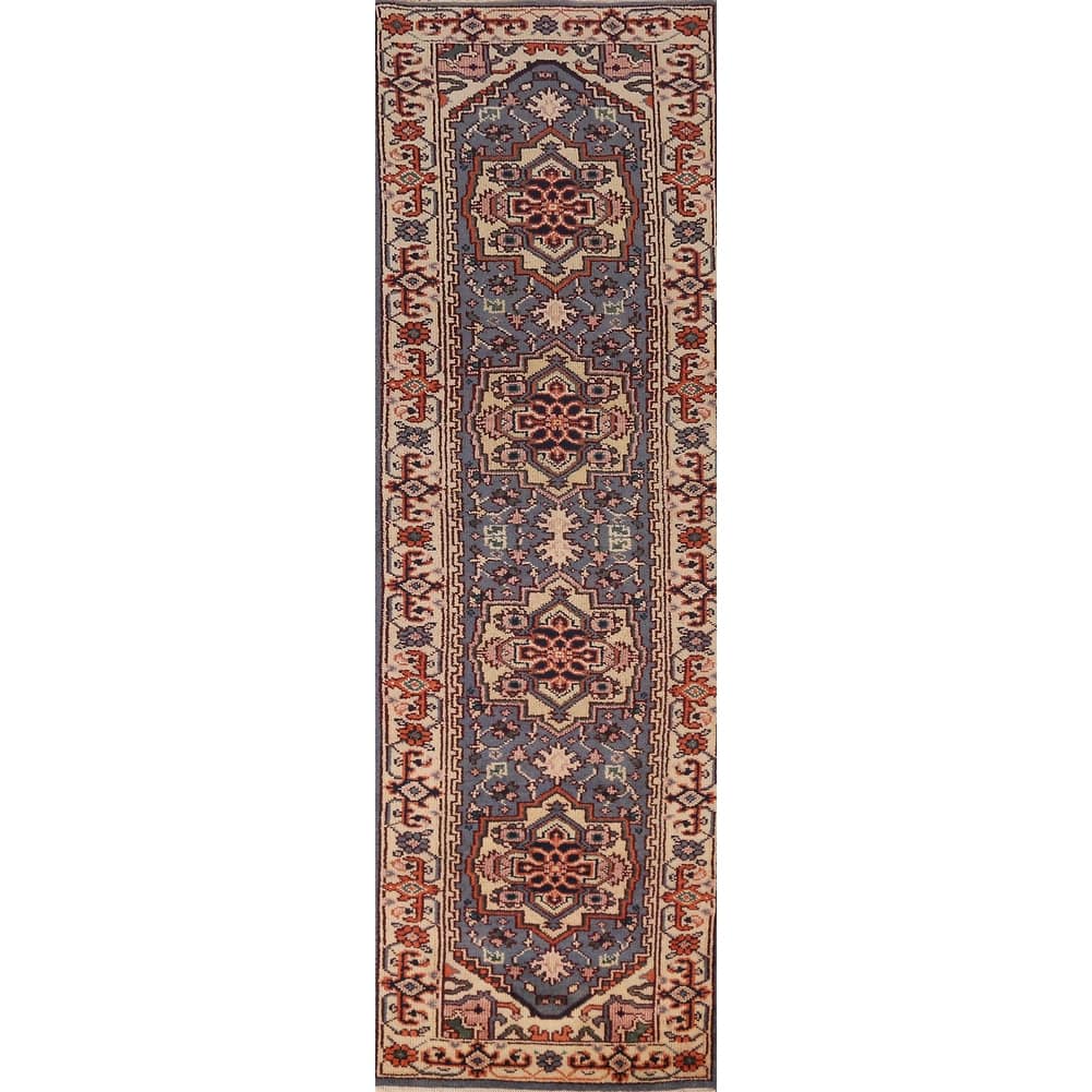Blue Heriz Serapi Indian Runner Rug Handmade Wool Carpet - 2'7" x 9'11"
