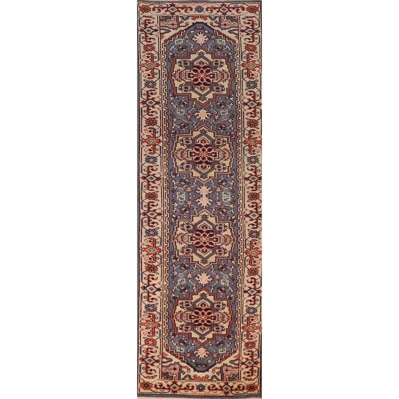 Blue Heriz Serapi Indian Runner Rug Handmade Wool Carpet - 2'7" x 9'11"